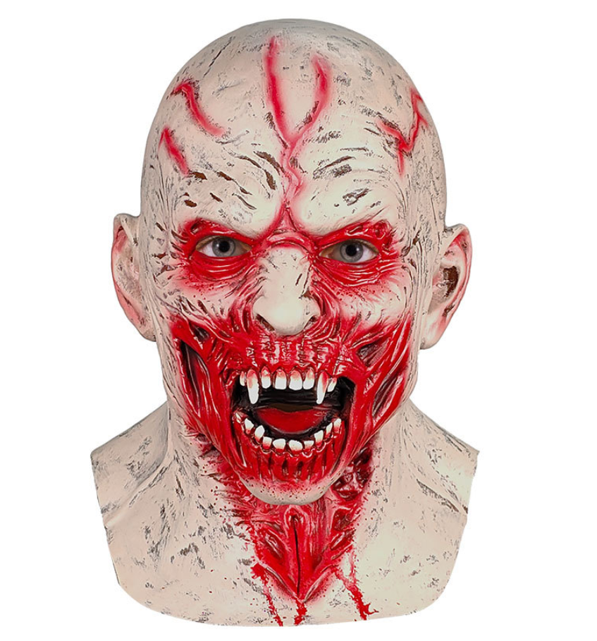 Bloody Vampire Fangs Latex Mask Full Head Scary Blood Vein Demon Halloween Horror Cosplay Prop