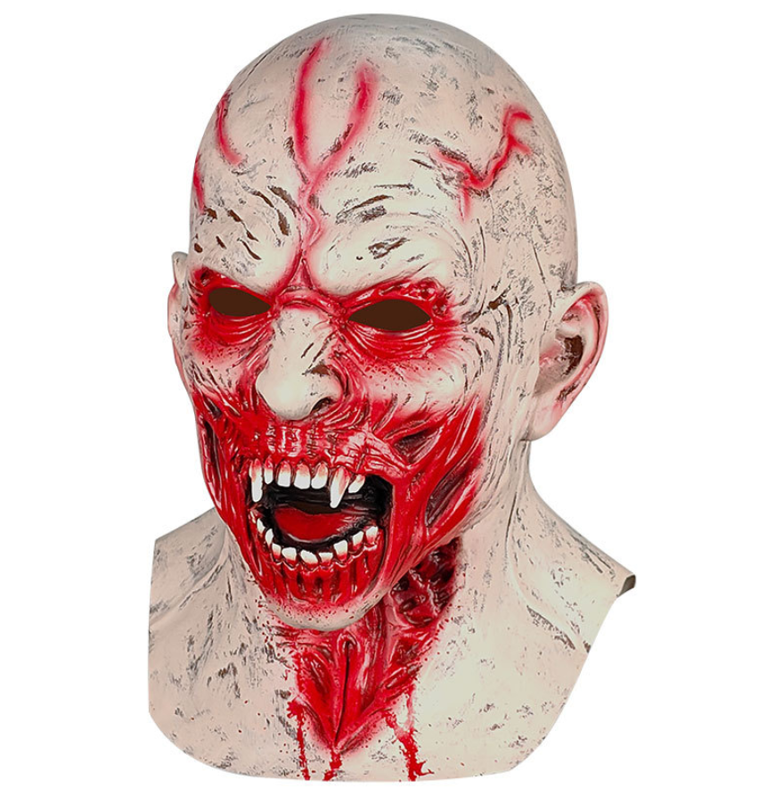 Bloody Vampire Fangs Latex Mask Full Head Scary Blood Vein Demon Halloween Horror Cosplay Prop