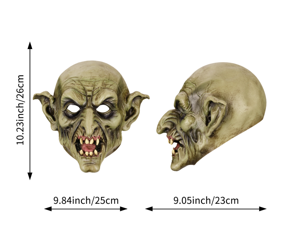 Green Goblin Latex Full Head Mask, Scary Elf Monster Mask Halloween Cosplay Costume Prop
