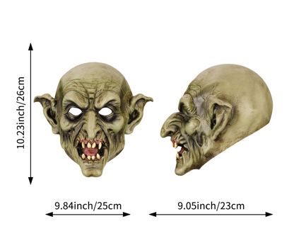 Green Goblin Latex Full Head Mask, Scary Elf Monster Mask Halloween Cosplay Costume Prop