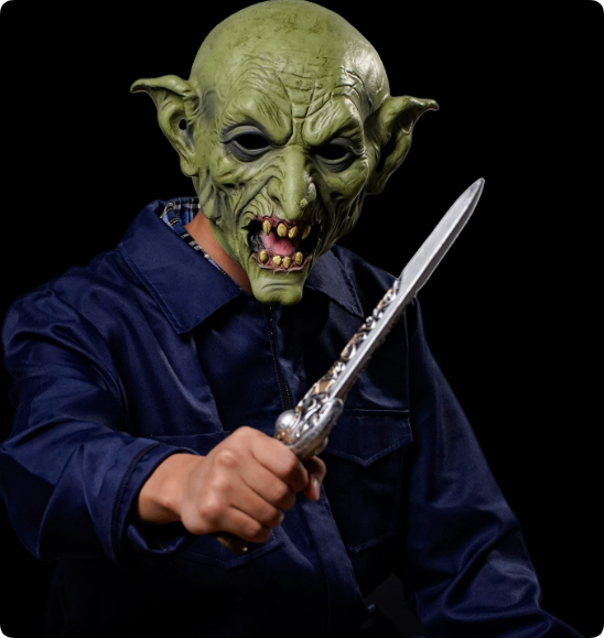 Green Goblin Latex Full Head Mask, Scary Elf Monster Mask Halloween Cosplay Costume Prop