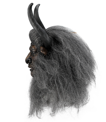 Minotaur Bull Demon Latex Mask with Horns & Hair, Ox Monster Full Head Mask Halloween Cosplay Prop
