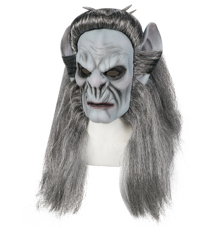 Gray Hair Vampire Monster Latex Full Head Mask, Scary Demon Mask Halloween Cosplay Costume Prop