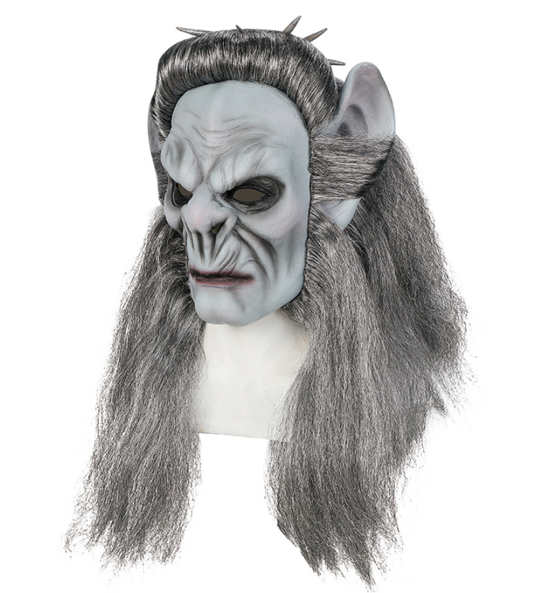 Gray Hair Vampire Monster Latex Full Head Mask, Scary Demon Mask Halloween Cosplay Costume Prop