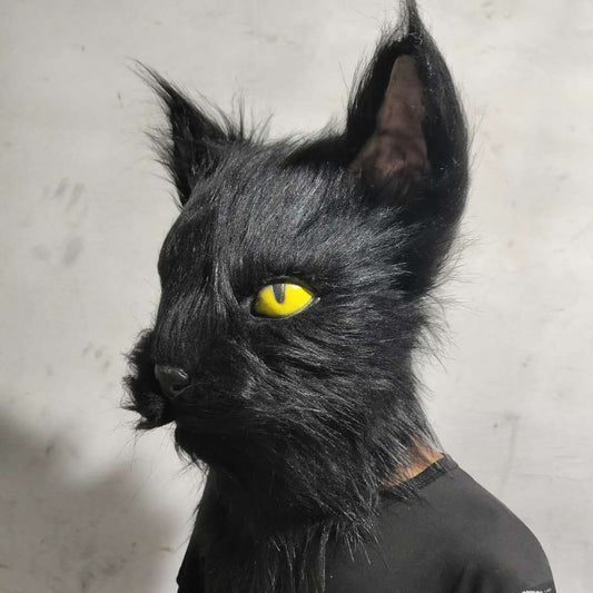 Halloween Scary Latex Black Cat head Mask party Cosplay Costume full set