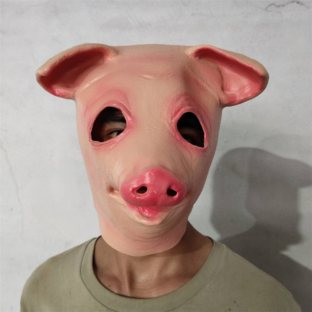 Die Schweinemaske mit den großen Augen aus Latex, Halloween-Vollkopf-Party-Requisiten