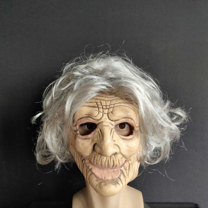 Old Woman Halloween Latex Mask with hair Full Head Cosplay Props