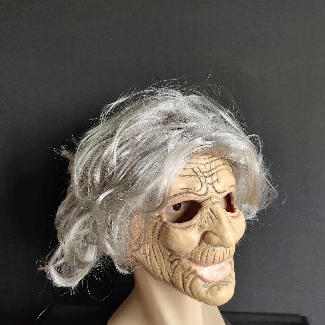 Old Woman Halloween Latex Mask with hair Full Head Cosplay Props