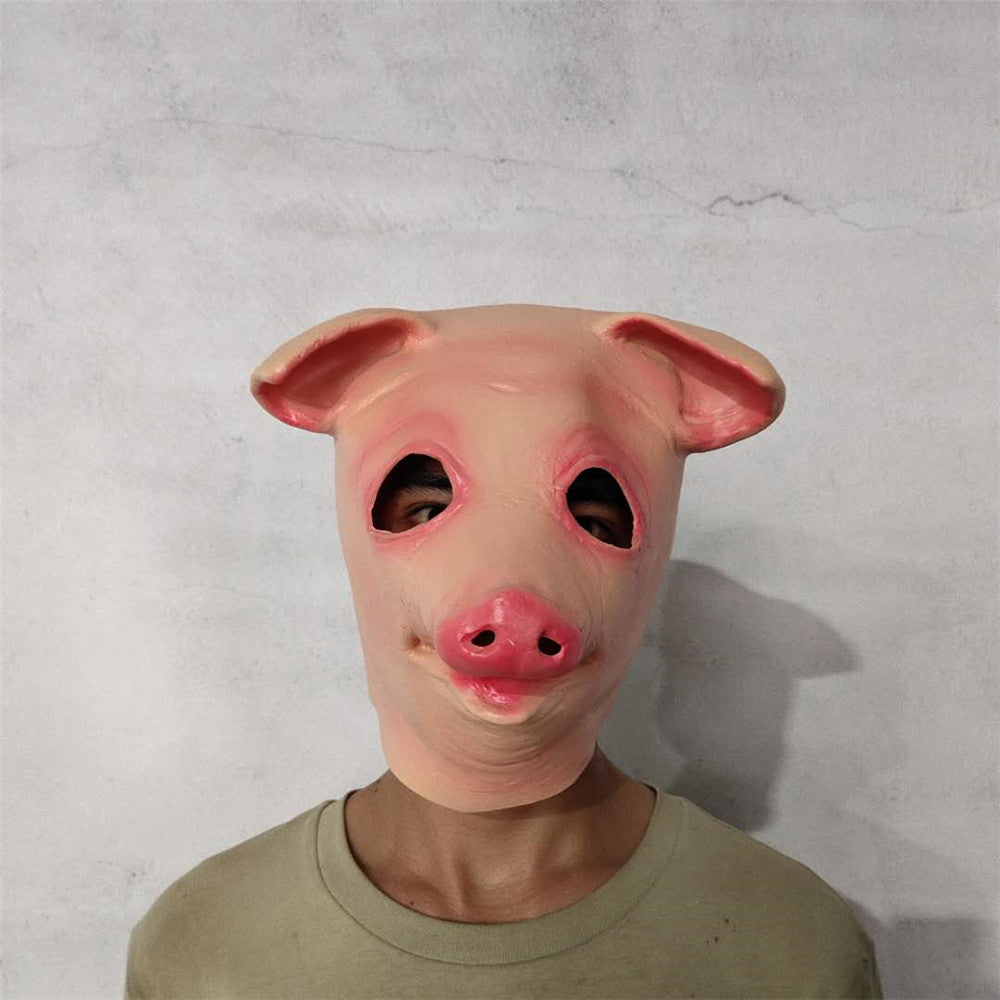 Die Schweinemaske mit den großen Augen aus Latex, Halloween-Vollkopf-Party-Requisiten