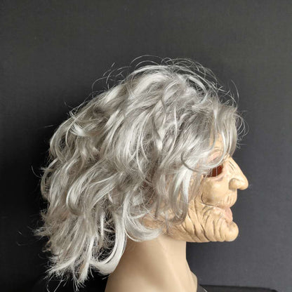 Old Woman Halloween Latex Mask with hair Full Head Cosplay Props