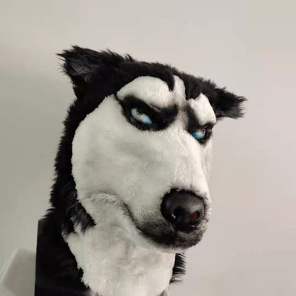 Husky Dog Adult Latex Costume Full Head Mask with hair