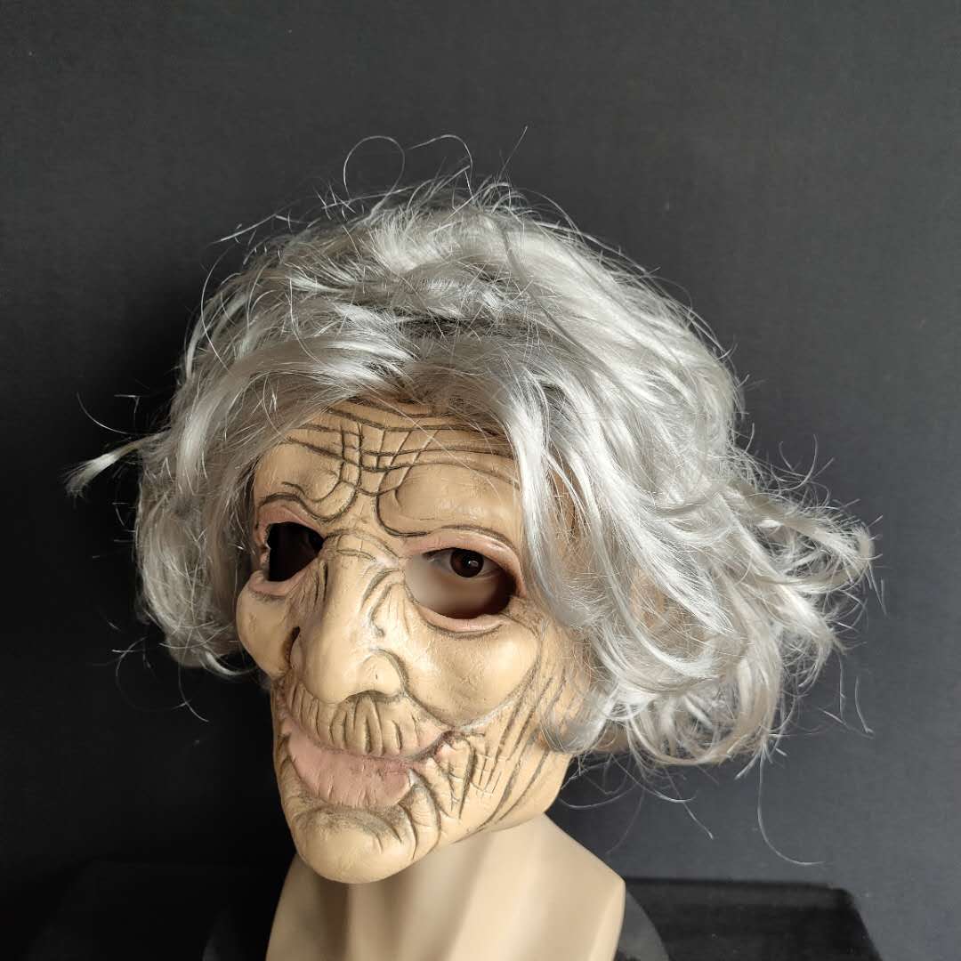 Old Woman Halloween Latex Mask with hair Full Head Cosplay Props