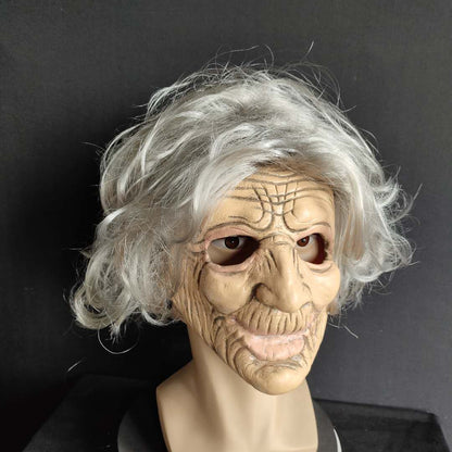 Old Woman Halloween Latex Mask with hair Full Head Cosplay Props