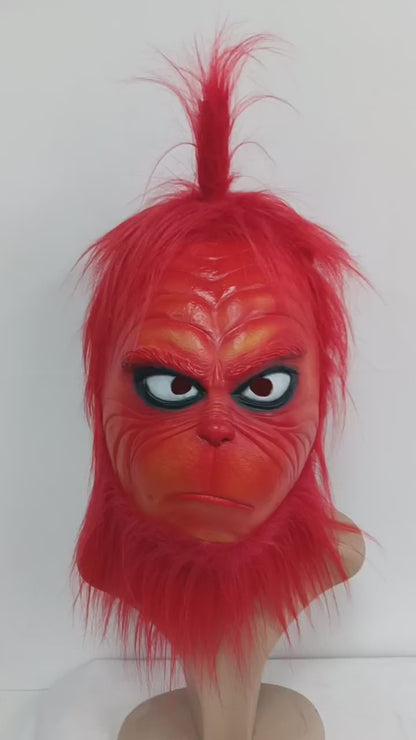 The Red Grinch Xmas Latex Mask Christmas Cosplay Furry Fur Party Costume